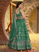 Rama Green Color Dola Silk Jacquard Fabric Sequence And Jari Embroidery Work Lehenga