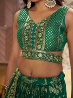 Rama Green Color Dola Silk Jacquard Fabric Sequence And Jari Embroidery Work Lehenga