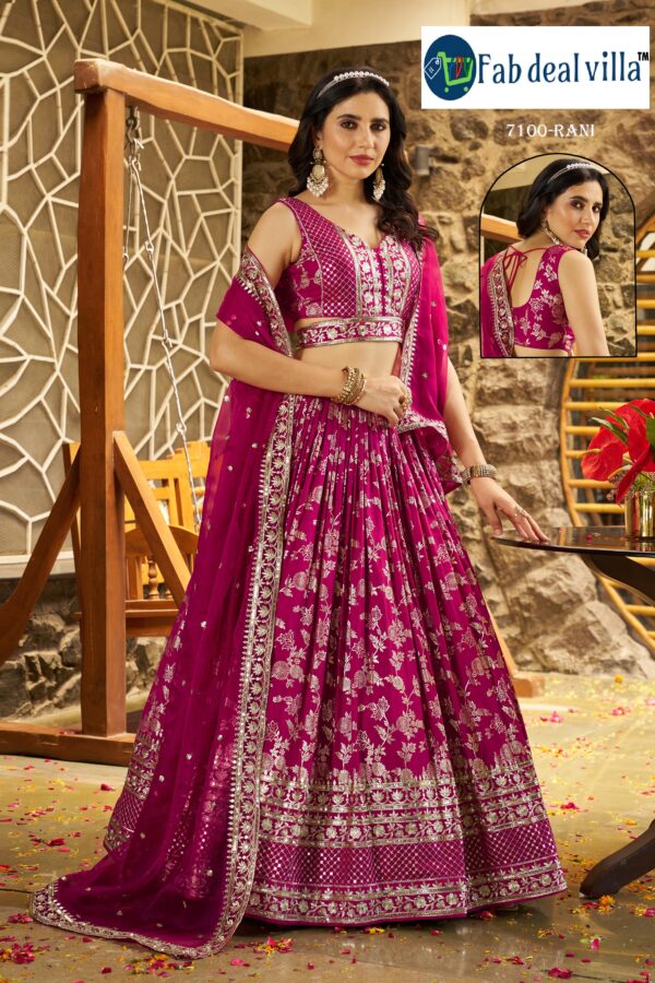 Rani Pink Color Dola Silk Jacquard Fabric Sequence And Jari Embroidery Work Lehenga