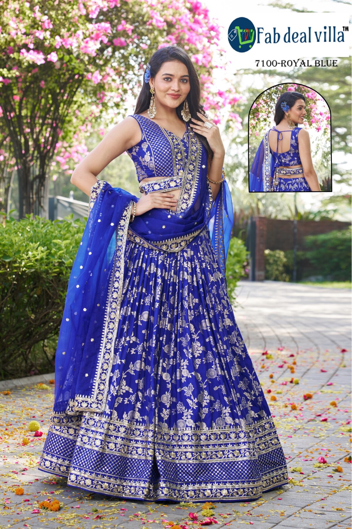 Royal Blue Color Dola Silk Jacquard Fabric Sequence And Jari Embroidery Work Lehenga