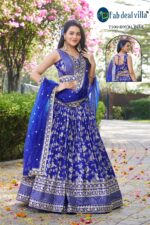 Royal Blue Color Dola Silk Jacquard Fabric Sequence And Jari Embroidery Work Lehenga