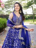 Royal Blue Color Dola Silk Jacquard Fabric Sequence And Jari Embroidery Work Lehenga