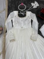 White Color Chinon Silk Fabric Thread With Sequence Work Gown