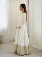 White Color Chinon Silk Fabric Thread With Sequence Work Gown