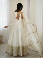 White Color Chinon Silk Fabric Thread With Sequence Work Gown