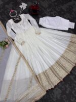 White Color Chinon Silk Fabric Thread With Sequence Work Gown