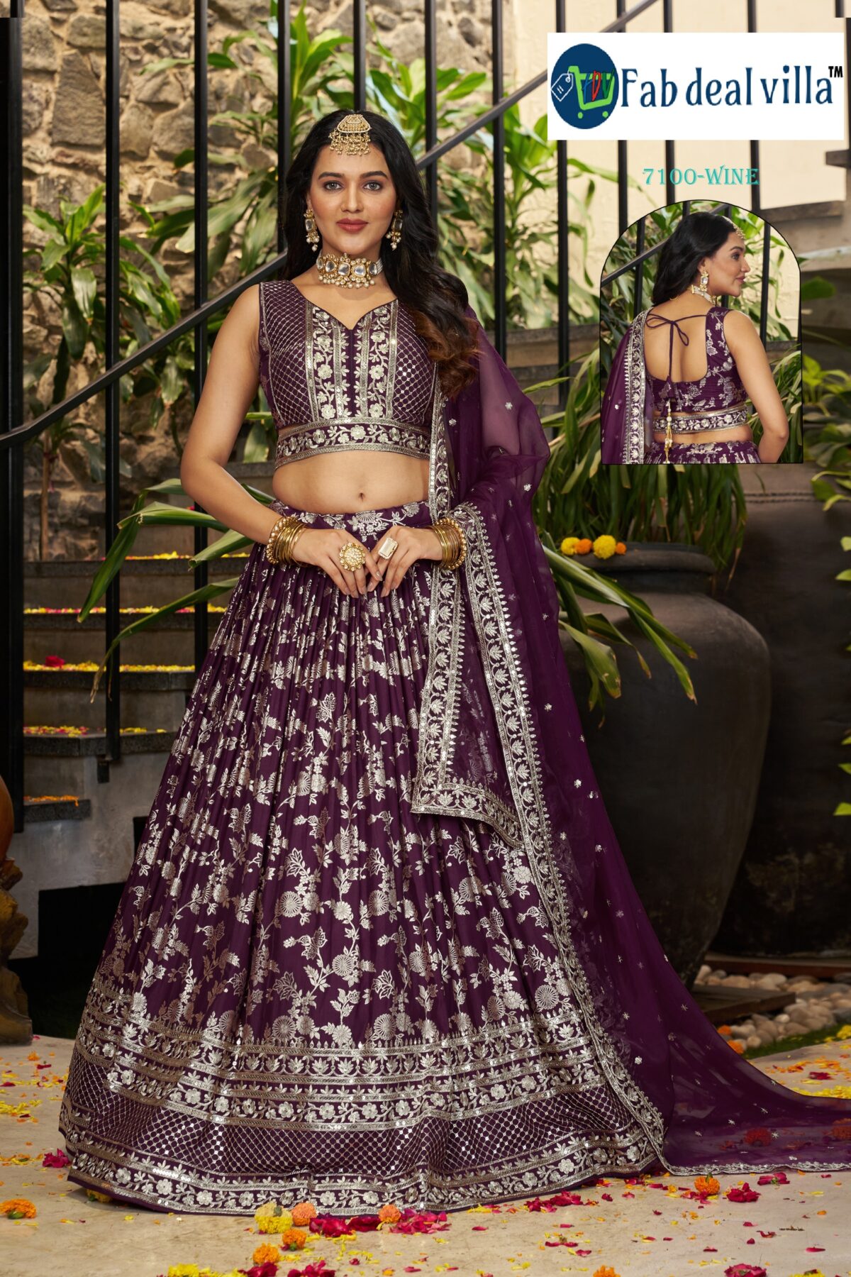 Wine Color Dola Silk Jacquard Fabric Sequence And Jari Embroidery Work Lehenga