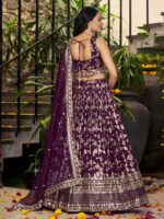 Wine Color Dola Silk Jacquard Fabric Sequence And Jari Embroidery Work Lehenga