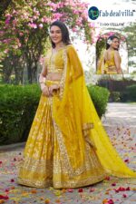 Yellow Color Dola Silk Jacquard Fabric Sequence And Jari Embroidery Work Lehenga