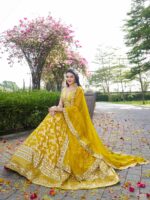 Yellow Color Dola Silk Jacquard Fabric Sequence And Jari Embroidery Work Lehenga