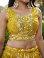 Yellow Color Dola Silk Jacquard Fabric Sequence And Jari Embroidery Work Lehenga