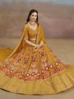 Yellow Color Georgette Fabric Embroidery Sequence Work Lehenga