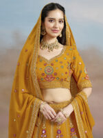 Yellow Color Georgette Fabric Embroidery Sequence Work Lehenga
