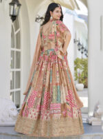 Beige Color Chinon Silk Fabric Digital Print Embroidery Work Lehenga