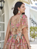 Beige Color Chinon Silk Fabric Digital Print Embroidery Work Lehenga