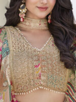 Beige Color Chinon Silk Fabric Digital Print Embroidery Work Lehenga