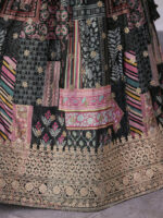 Black Color Chinon Silk Fabric Digital Print Embroidery Work Lehenga
