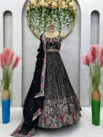Black Color Faux Georgette Fabric Sequence Work Lehenga