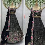 Black Color Faux Georgette Fabric Sequence Work Lehenga