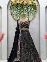 Black Color Faux Georgette Fabric Sequence Work Lehenga