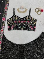 Black Color Faux Georgette Fabric Sequence Work Lehenga