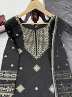 Black Color Roman Silk Fabric Thread With Sequence Work Sharara Set