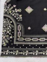Black Color Roman Silk Fabric Thread With Sequence Work Sharara Set