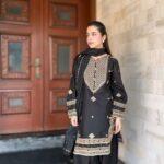 Black Color Roman Silk Fabric Thread With Sequence Work Sharara Set