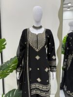 Black Color Roman Silk Fabric Thread With Sequence Work Sharara Set