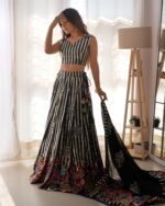 Black Faux Georgette Lehenga Elegant Sequence Design