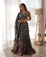 Black Faux Georgette Lehenga Elegant Sequence Design