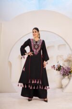 Black Rayon Fabric Peplum Palazzo Style Cord Set Suit