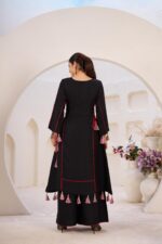 Black Rayon Fabric Peplum Palazzo Style Cord Set Suit