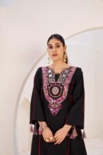 Black Rayon Fabric Peplum Palazzo Style Cord Set Suit