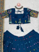 Blue Color Faux Georgette Fabric Thread With Sequence Work Lehenga