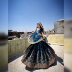 Blue Color Faux Georgette Fabric Thread With Sequence Work Lehenga