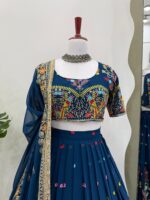Blue Color Faux Georgette Fabric Thread With Sequence Work Lehenga