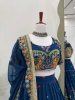 Blue Color Faux Georgette Fabric Thread With Sequence Work Lehenga