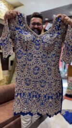 Blue Elegant Chinon Silk Palazzo Set with Organza Dupatta
