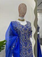 Blue Elegant Chinon Silk Palazzo Set with Organza Dupatta
