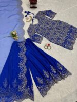 Blue Elegant Chinon Silk Palazzo Set with Organza Dupatta