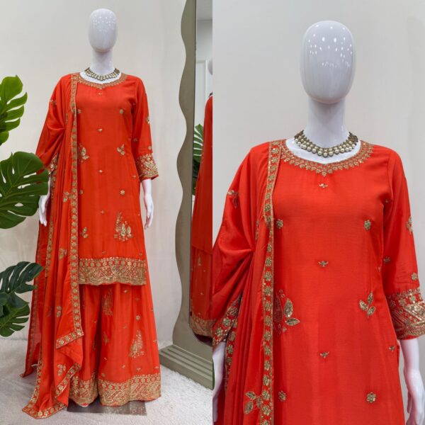 Fanta Color Chinon Silk Fabric Palazzo Suit
