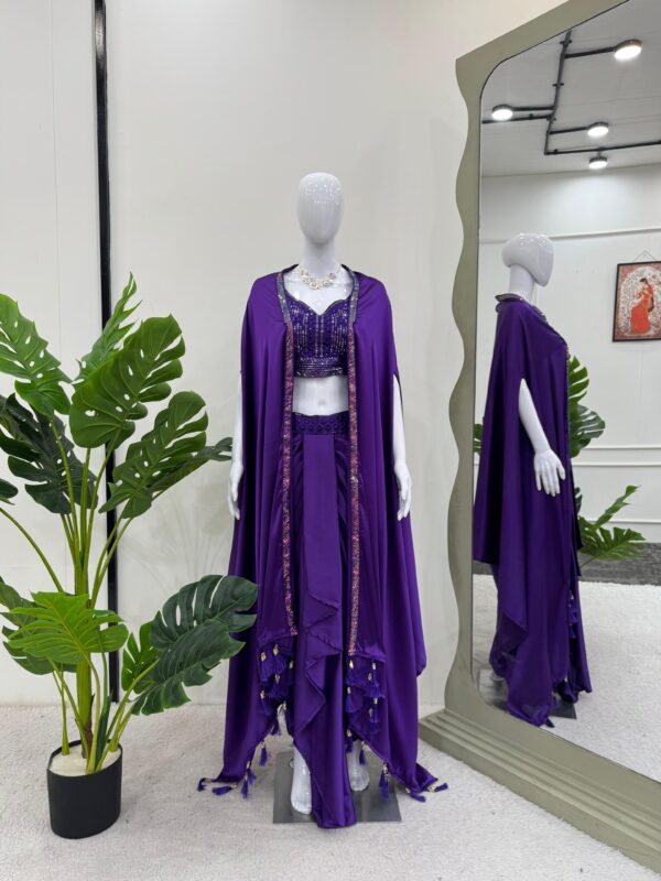 Purple Color Satin Silk Ready To Wear Dhoti Style Lehenga