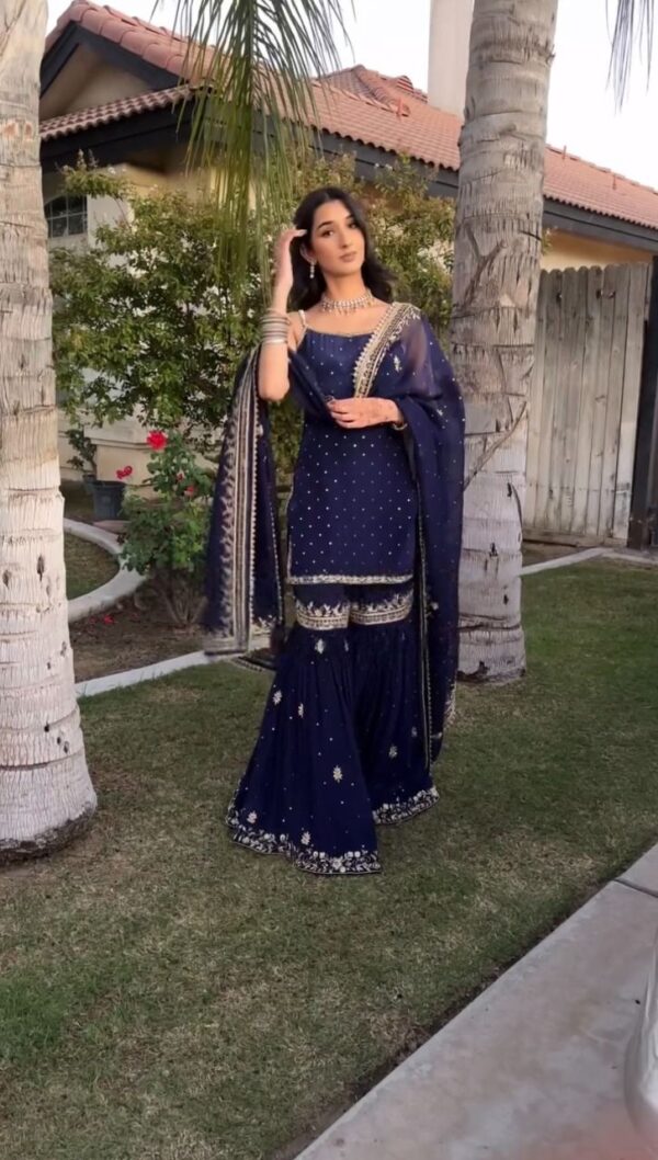 Navy Blue Color Faux Georgette Fabric Sharara Set