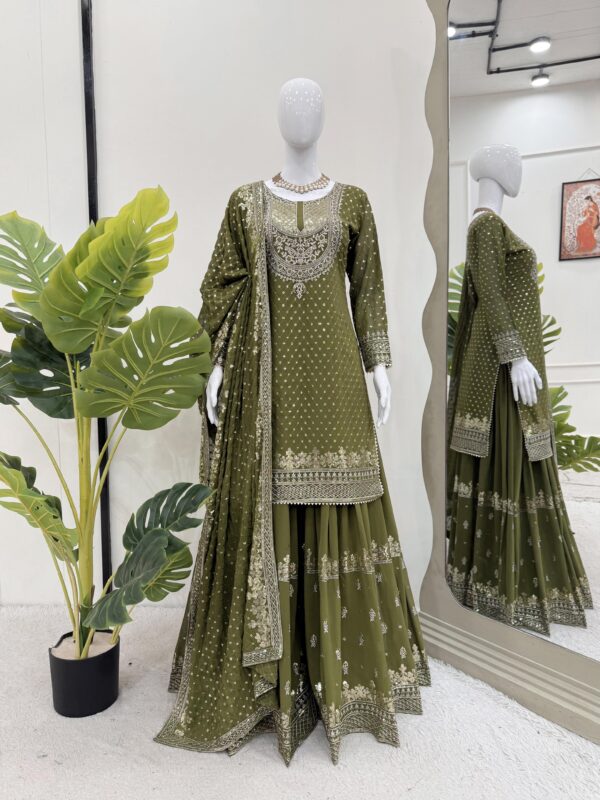 Mehandi Color Faux Georgette Sharara Set with Dupatta