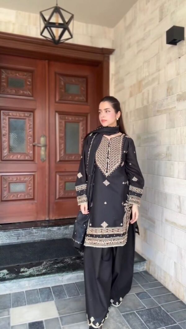 Black Color Roman Silk Fabric Sharara Set