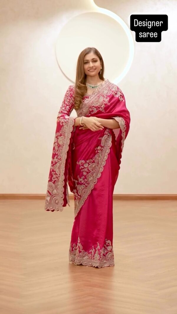 Dark Pink Vichitra Silk Saree - Stylish and Comfortable