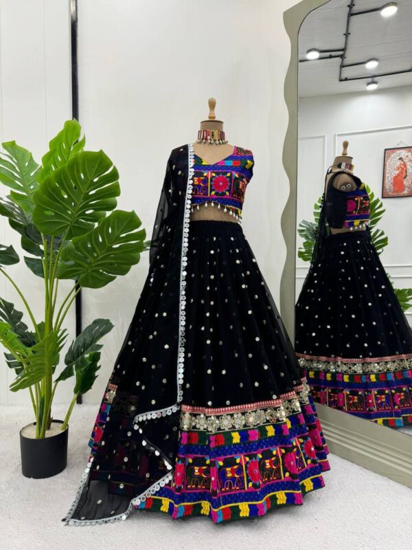 Navratri Special Black Color Faux Georgette Fabric Lehenga
