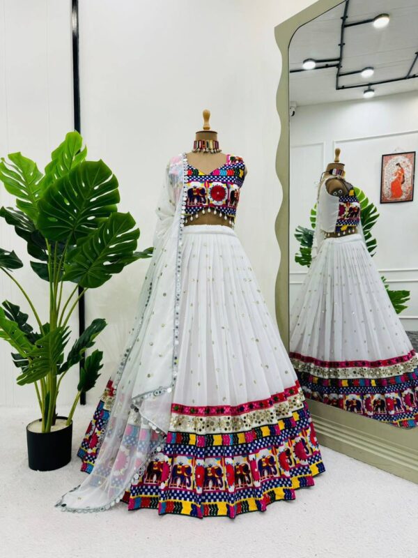 Navratri Special White Color Faux Georgette Fabric Lehenga