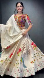 Navratri Special White Color Rayon Fabric Lehenga
